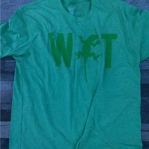 Lime green with green text T-Shirt. Local Restaurant “Willy Taco” size Large
